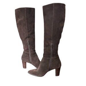 EN THREAD Women's Over Knee High Tall Zip Brown Suede Leather Boots US 7
